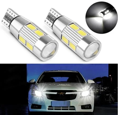 Raych 2PCS T10 10SMD 5630 Canbus lentille de projecteur à LED sans erreur le feu de position Auto W5W 501 10ampoule LED SMD 5630 Parking