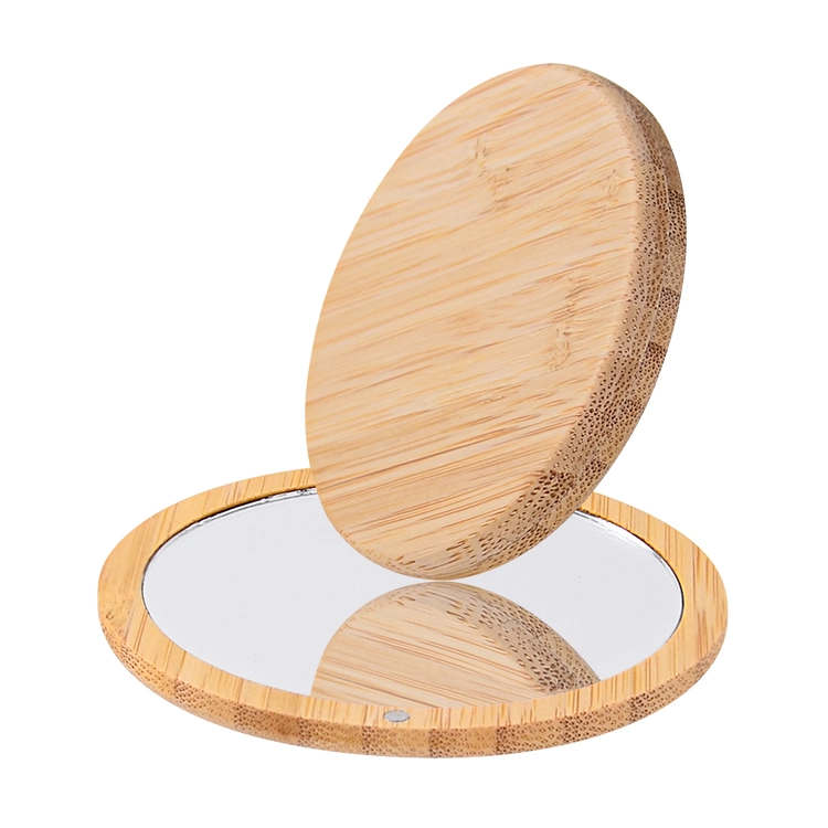 2020 Fashion Eco Friendly Custom Logo Bamboo Round Pocket Cosmetic Mirror Compact Makeup Mirror