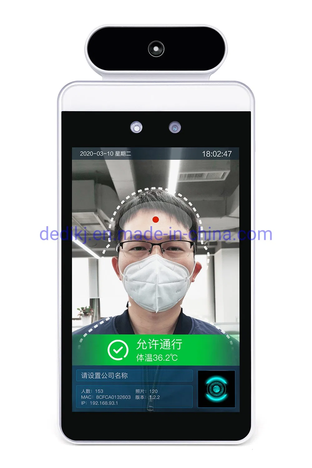 Touchless Biometria Detecção de medição de temperatura do corpo humano de Apontamento de Reconhecimento de face a face do terminal de controle de acesso