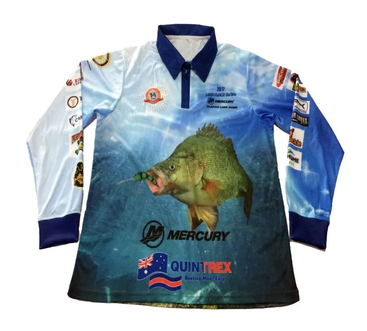 Fabricante rótulo personalizado projetar seu próprio 100% poliéster pescam T-shirt Pesca Sublimação Jersey Desgaste de Pesca