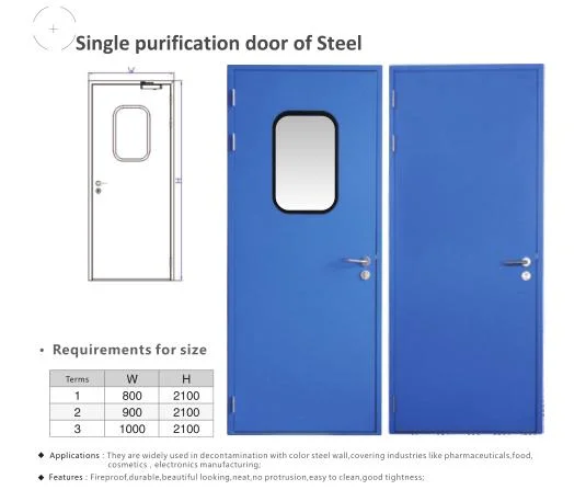 Puertas de entrada de metal para salas limpias simples y dobles para industrias laboratorios farmacéuticas