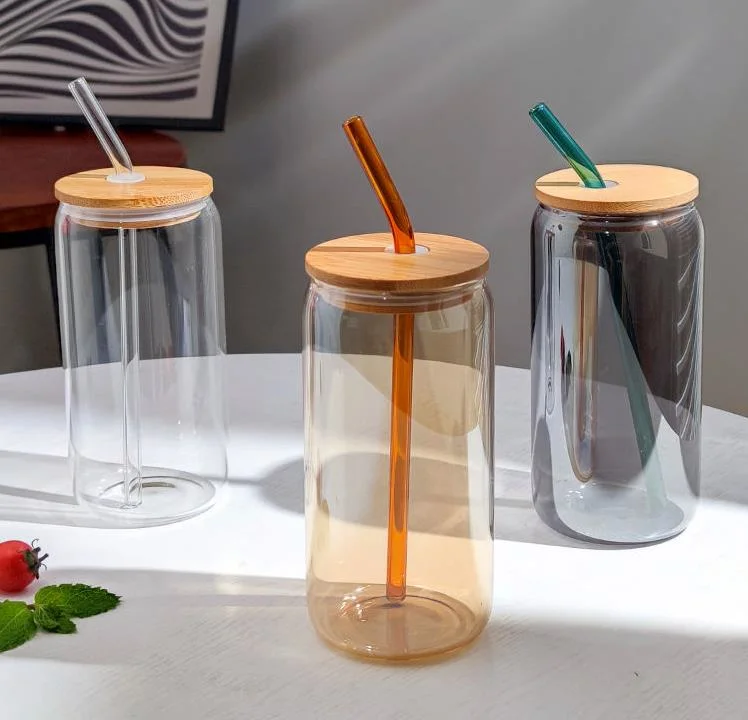 Clear Colorful Plating Borosilicate Glass Pyres Heat-Resistant Glass Tumbler Water Bottle Tumbler Cups with Glass Straw Bamboo Lid