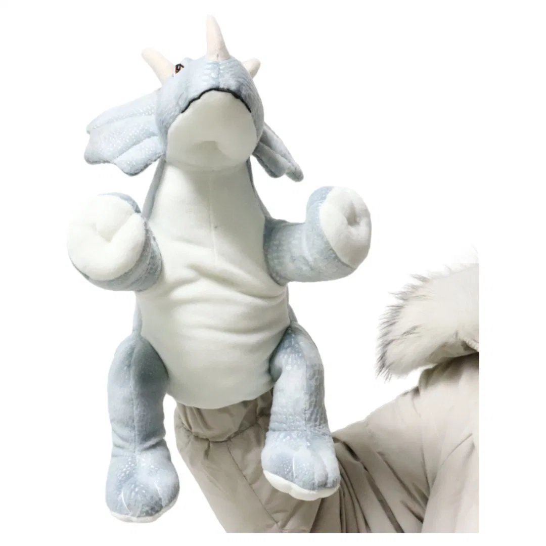 Wholesale Grey Plush Dinos Doll Toys Puppet Kids Soft Stuffed Animal Lifelike Dragon Cute Dinosaur Triceratops in Jurassic Period 25cm Hand Puppets