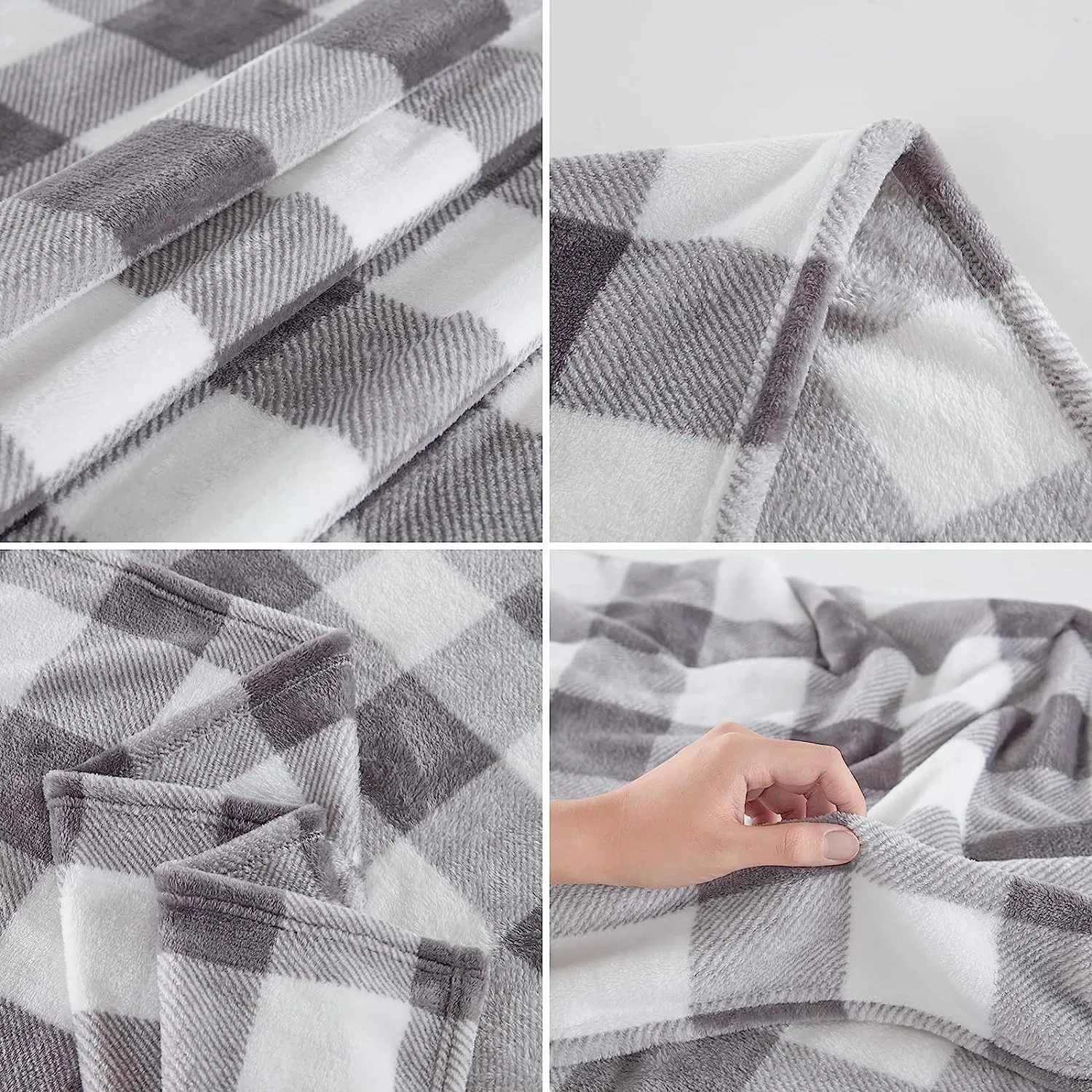 Fleece Throw Blankets, Buffalo Plaid Throw Blanket for Couch Sofa Bed, Lightweight Farmhouse Decor 50" X 60" (Grey and white)