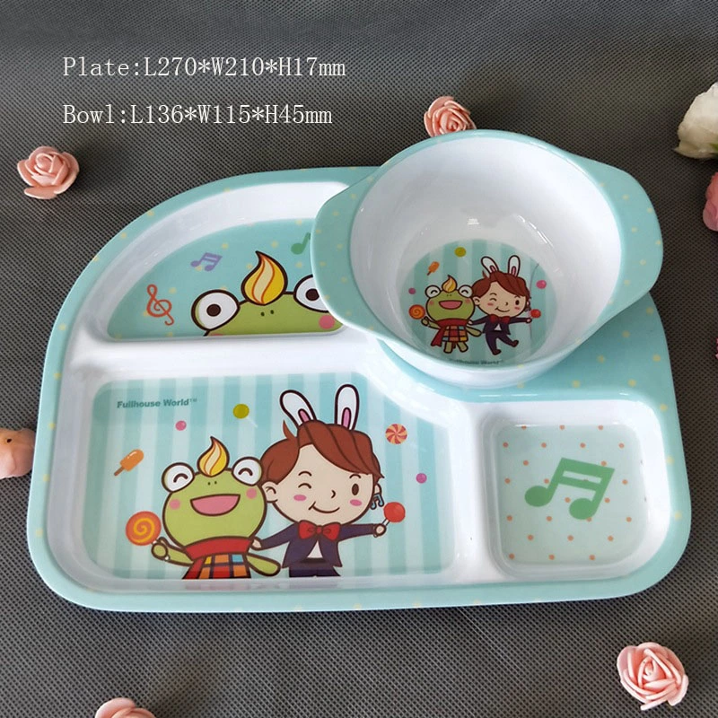 Printed Kids Decal Baby Bamboo Fiber Melamine Children Tableware Set