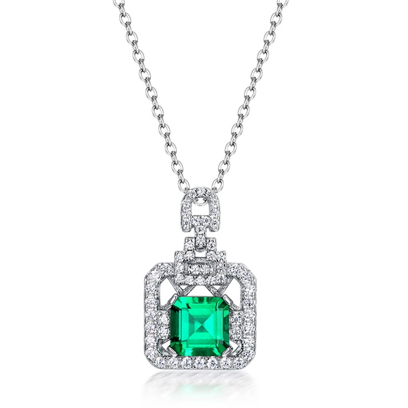 Gold Pave Diamond Natural Emerald Necklace for Women's 925 Sterling Silver Gemstone Pendant