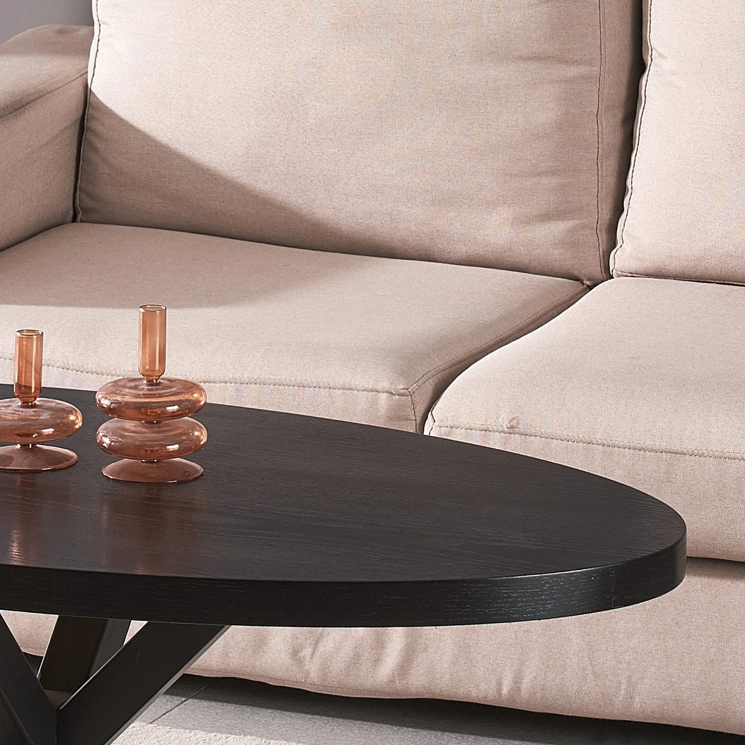 Hot Sale China Wholesale/Supplier Black Veneer Wood Oval Coffee Table with Steel Black Powder Coating