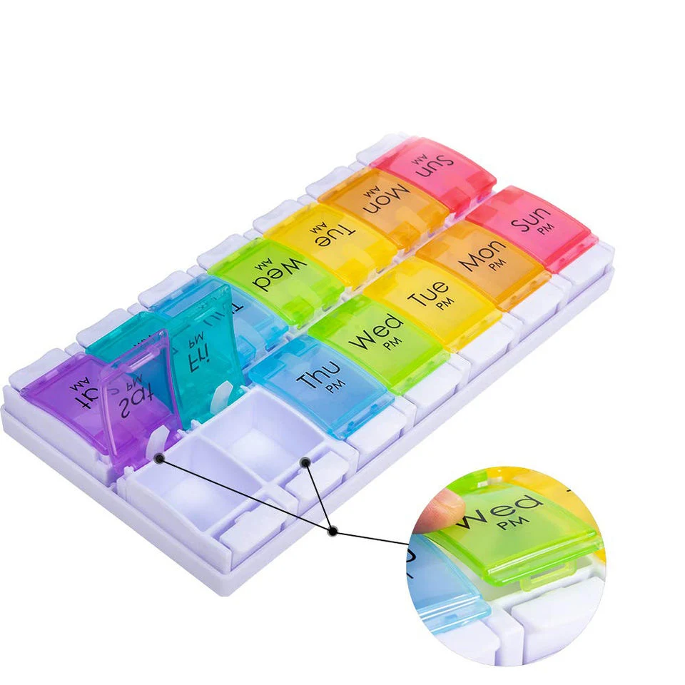 Hot Sale Custom Logo Daily Weekly Portable Pill Organizer Box 2 Times a Day for Travel