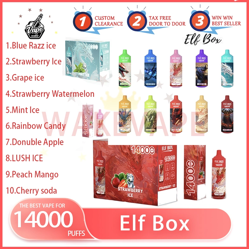 Bestselling10 sabores jugo VAPE recargable Elf Box 14000 Puff 0% 14K% 5% NIC desechable VAPE Pen y Elf Box 2 Soplos