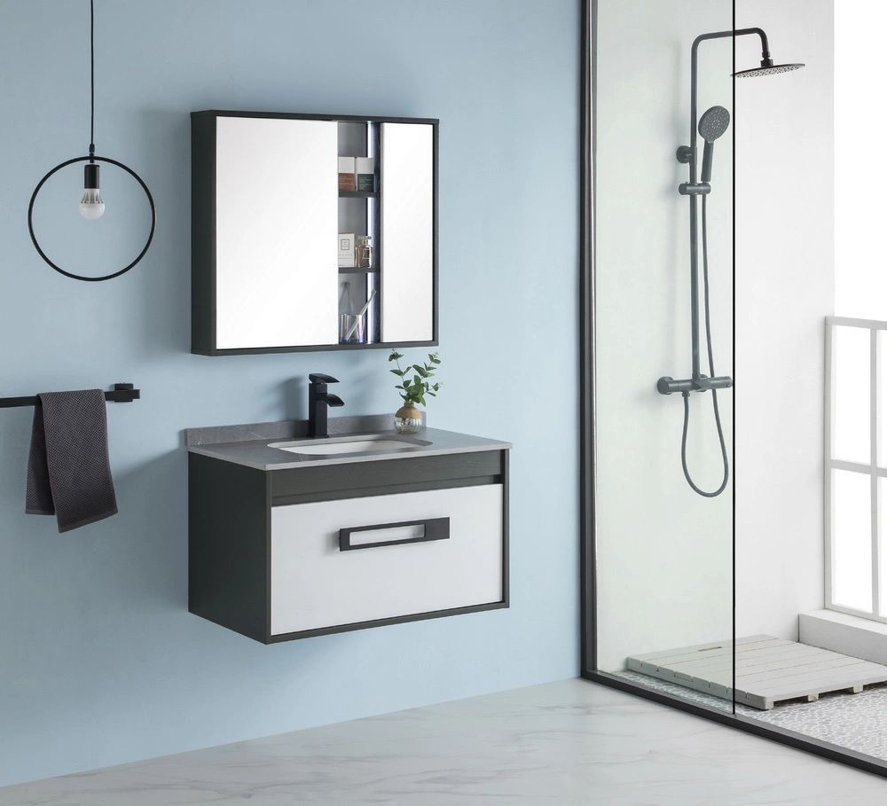 Modern Small Bathroom Cabinet Wall Mounted and Wash Basin Sink PVC Bathroom Vanity with Mirror