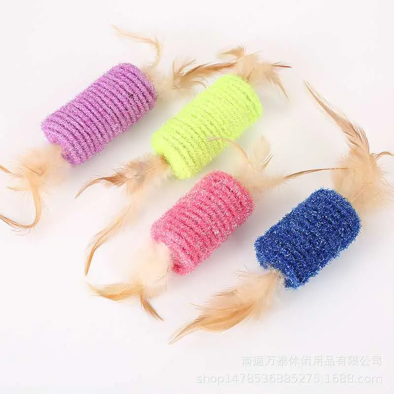 Bell Feathers Pet Tease Cat Stick Color Interactive Teasing Cat Toys