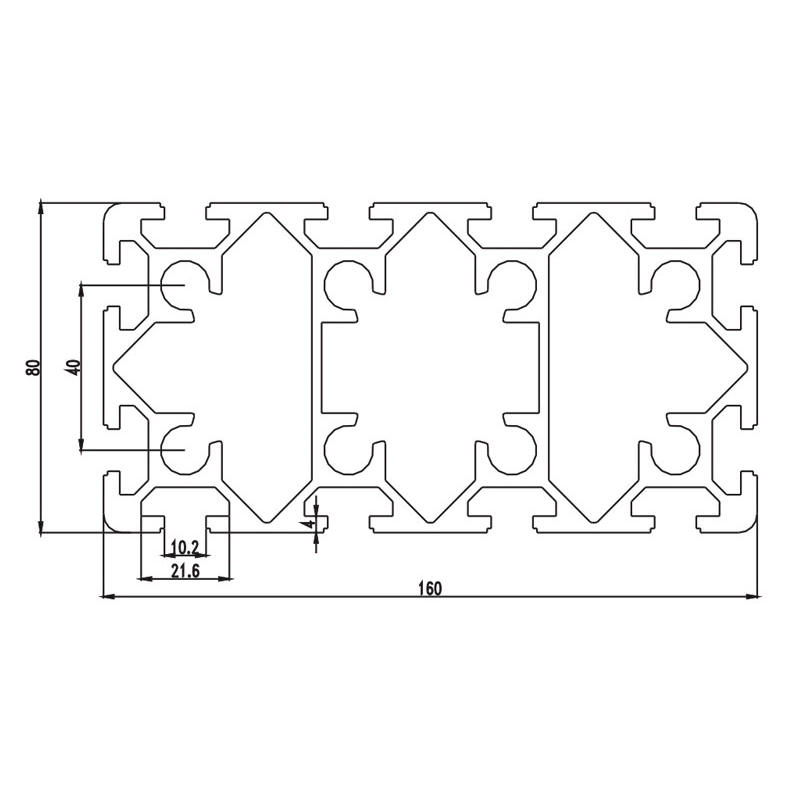 6063 T5 Industrial Aluminium Profile for Moulding (Mv-10-80160