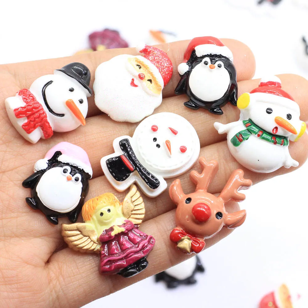 Home decoração Acessórios Natal Charms Bulk Figuras Miniatura Flat Back Resina Slime Cabochons ornamento DIY Crafts