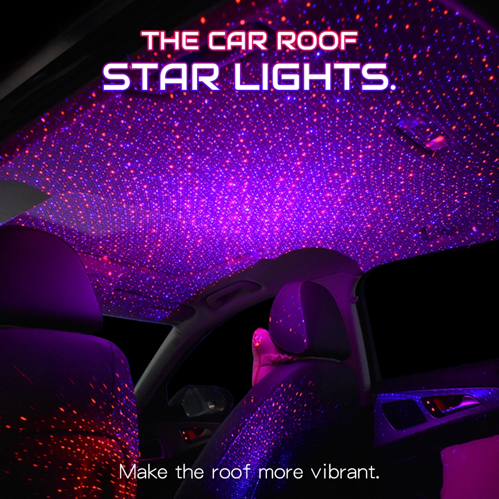 Autorotation Dual Color Car Sky Projection Lamp USB Star Light Interior Decoration Roof Star Light Car Starry Sky Lights