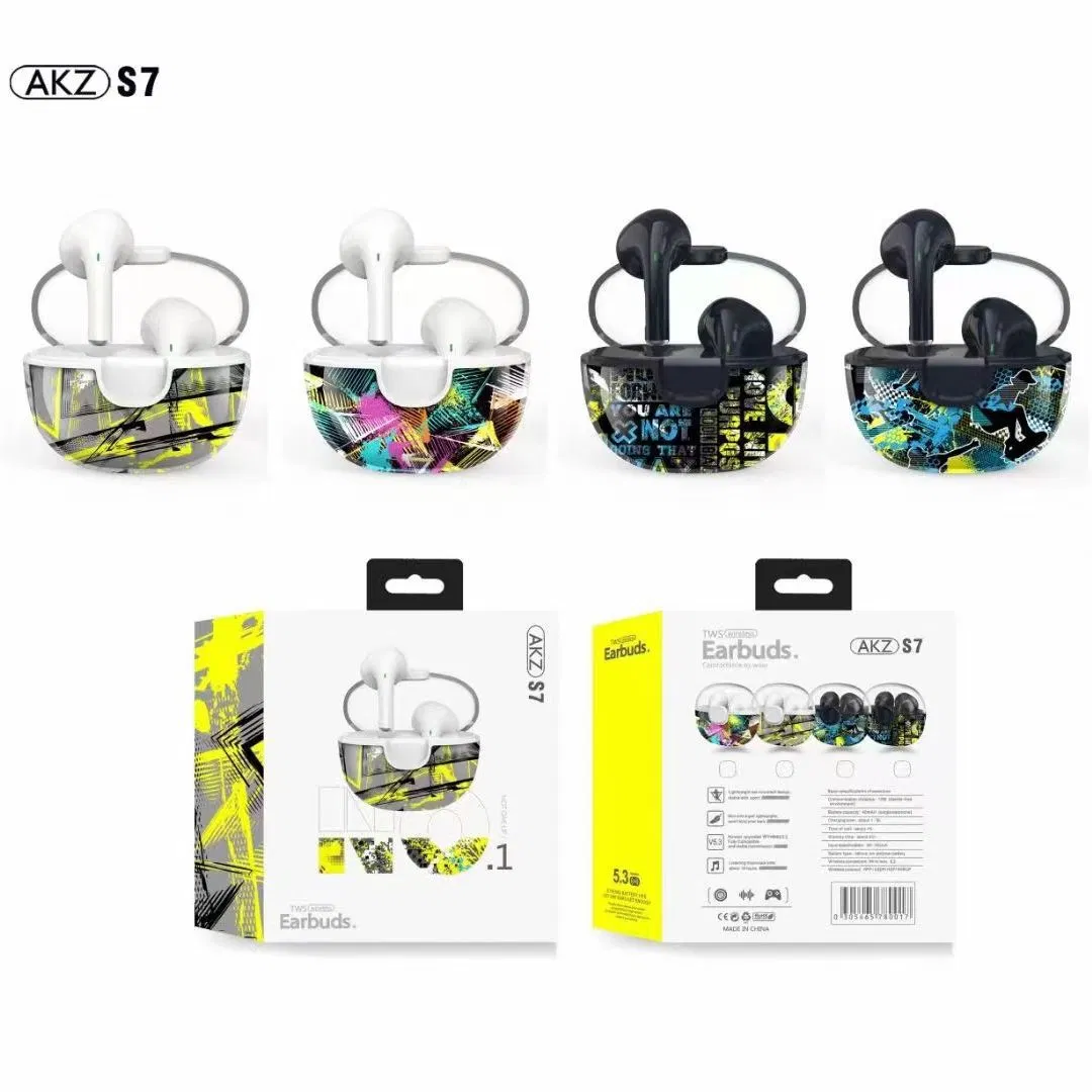 Akz-S7 TWS Bluetooth Earphone ماركة عصرية Tuya True Wireless Mini سماعات رأس رياضية ثنائية الأذن