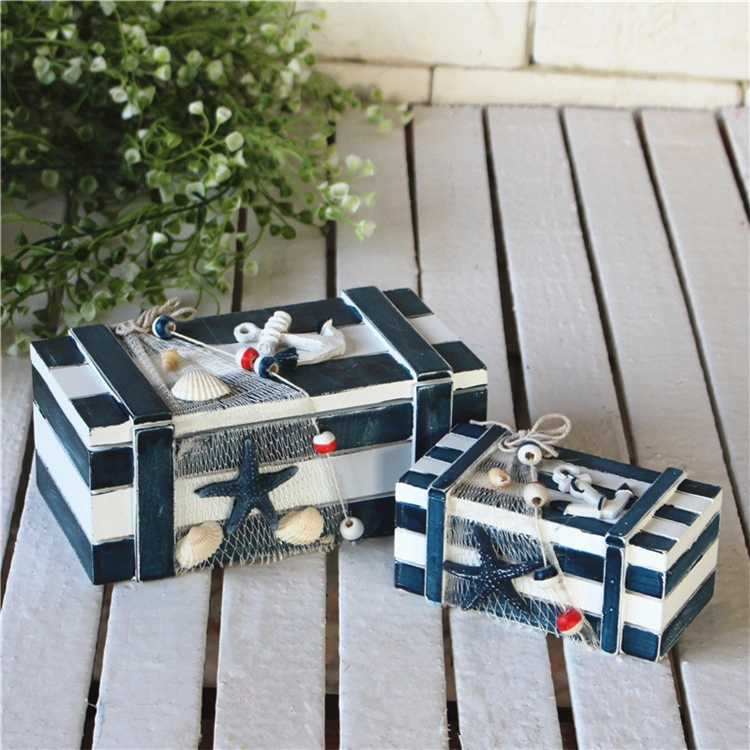 Storage Box Wooden Marine Series Mediterranean Style Storage Box Set