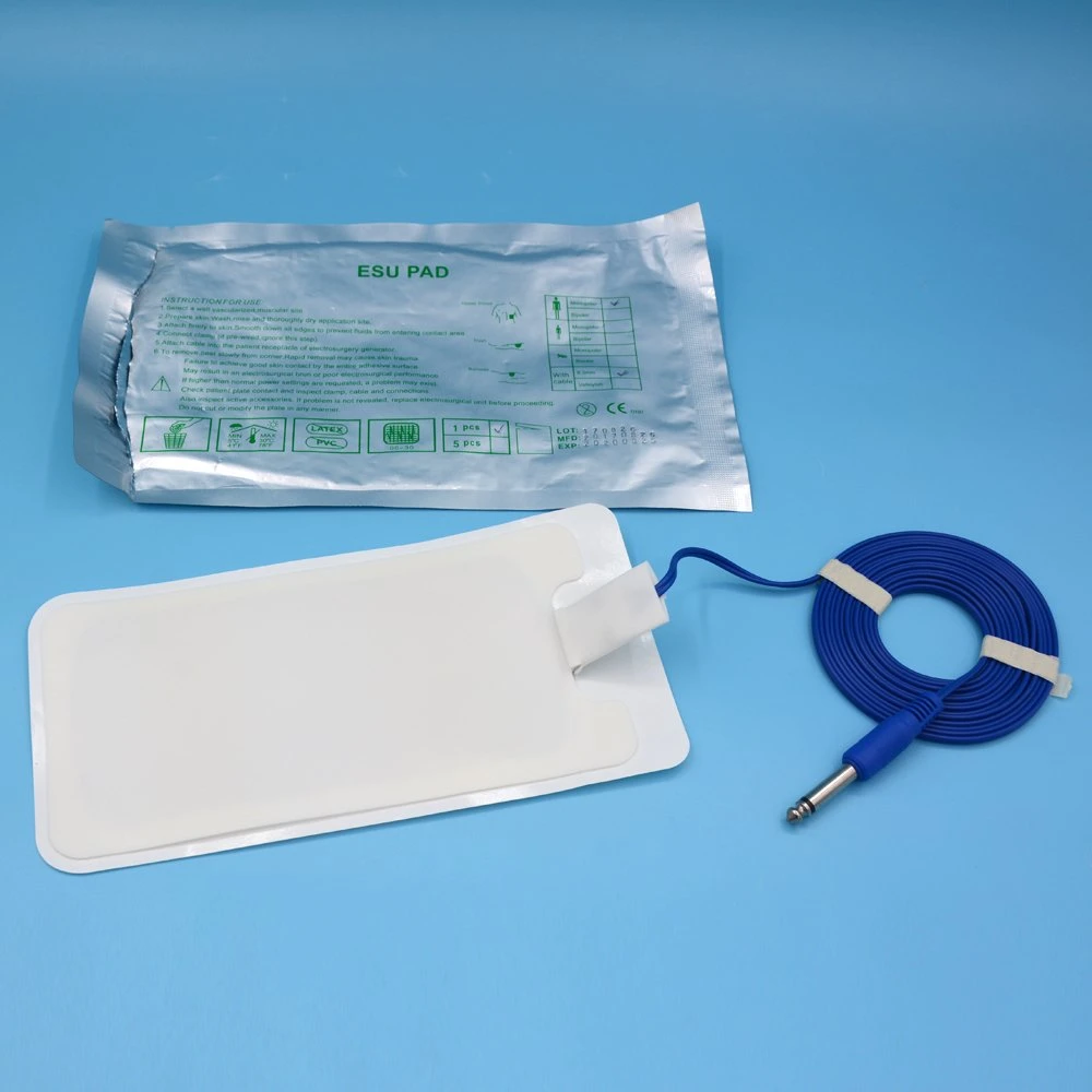 Hospital Medical Disposable Monopolar Electrosurgical Grounding Plate Esu Pad for Adult with Cable