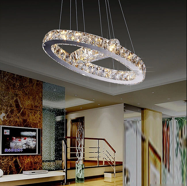 New Stainless Steel Hanging Lighting LED Decorative Chandelier Crystal Circle LED Pendant Lamp for Dining Room Bar Restaurant