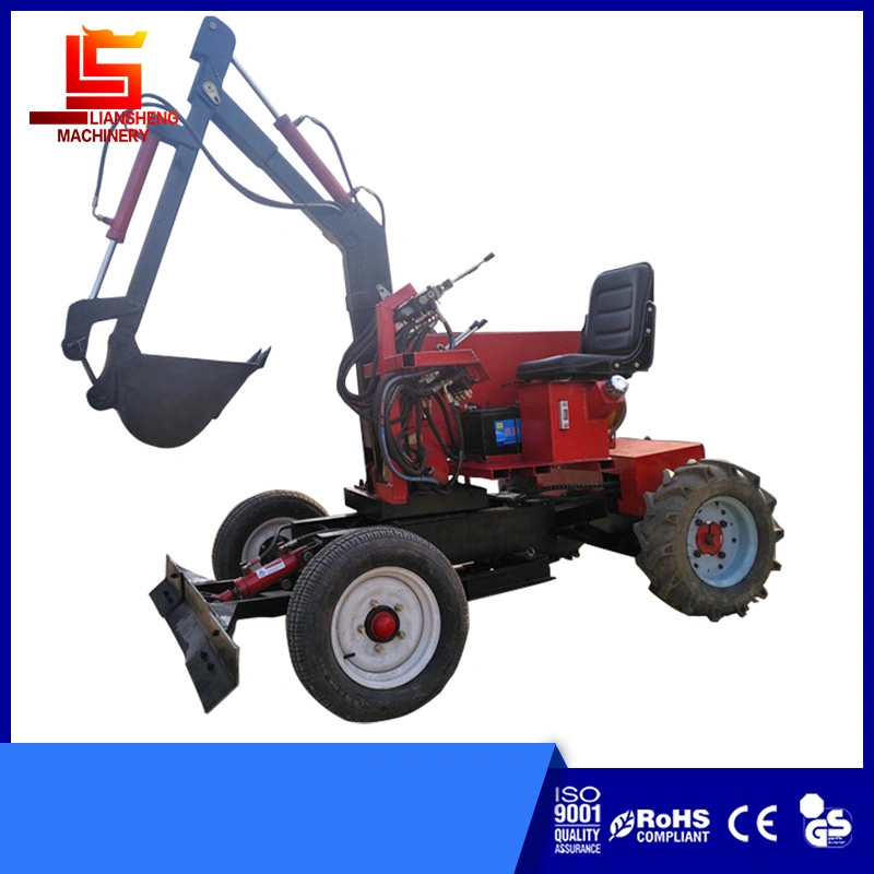 Equipped with 6 Types Auxiliary Equipment Wood Grabber, Brick Hole Machine, etc., Multifunctional Four-Wheel Excavator 360-Degree Rotating 8HP Diesel Engine