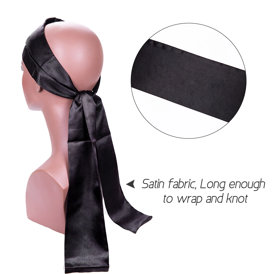 Custom Label Printing Silk Satin Headband Edge Laying Scarf Head Wrap