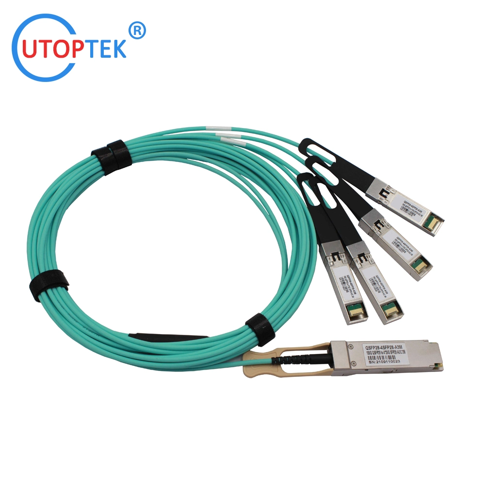 Low Power Consumption 100gbps Qsfp28 4X25g SFP28 Aoc Cable Utoptek Brand