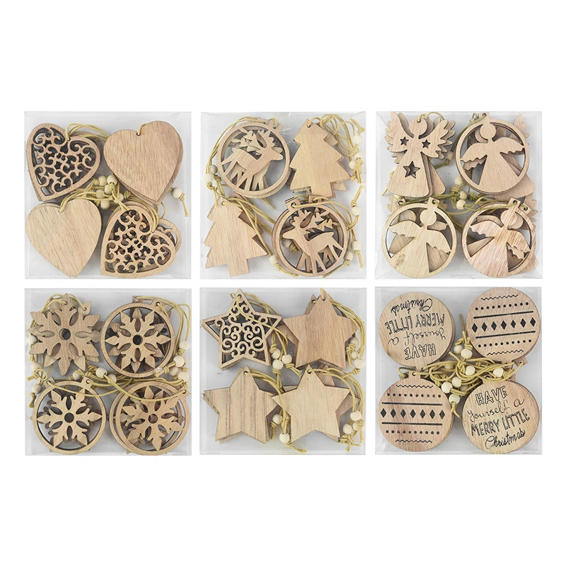 12PCS/Box Christmas Wooden Pendants Xmas Tree Hanging Ornaments DIY