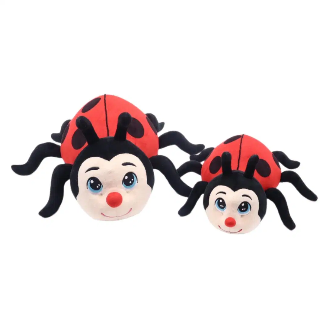 Promotion Plush Insect Toy 9" Seven-Star Ladybird Cartoon Animal Ladybug Red Wings with Black Printing Blue Embroideried Big Eyes Soft Stuffed Beetle Toys