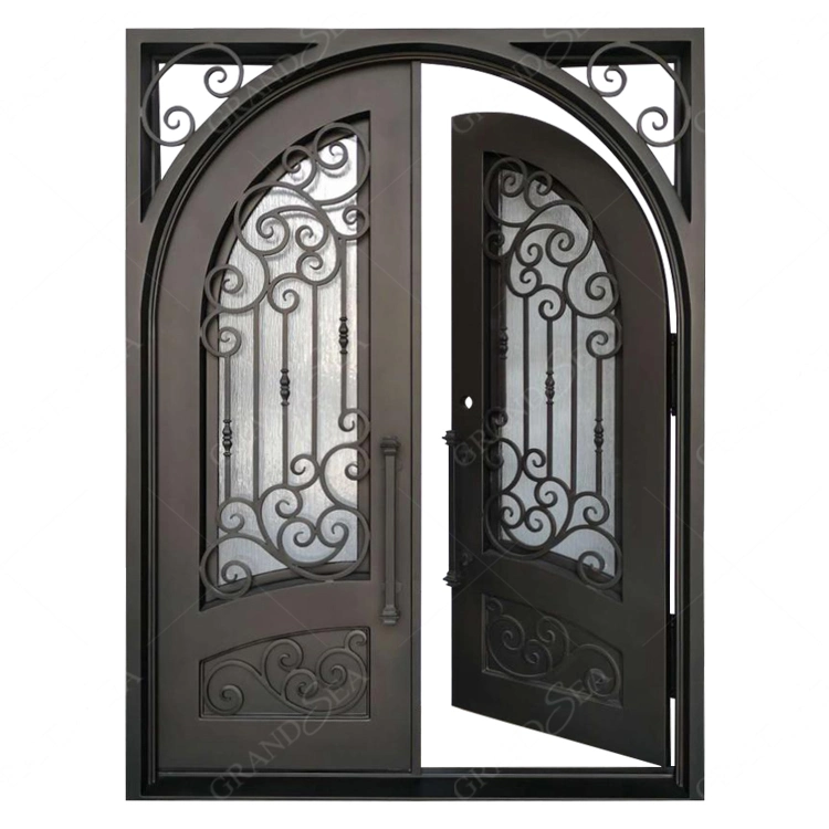 Basic Customization European Security Home Arched Single Double Main Entrance Front Entry Wrought Iron Door Price