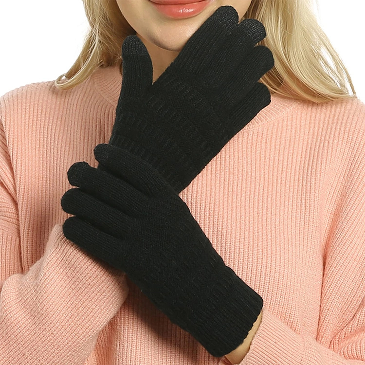 Female Fashion Touch Screen Knitted Acrylic Thermal Winter Outdoor Sport Gloves