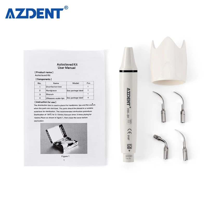 Azdent Ultrasonic Scaler Handpiece Hw-3h and G1/G2/P1/E1 Tips Set