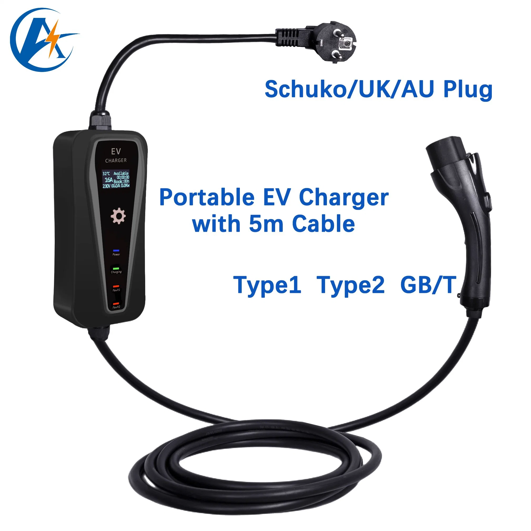 7kw 11kw 22kw 16A Compact/Portable EV Charger with 5m Cable for Electric Vehicle Car