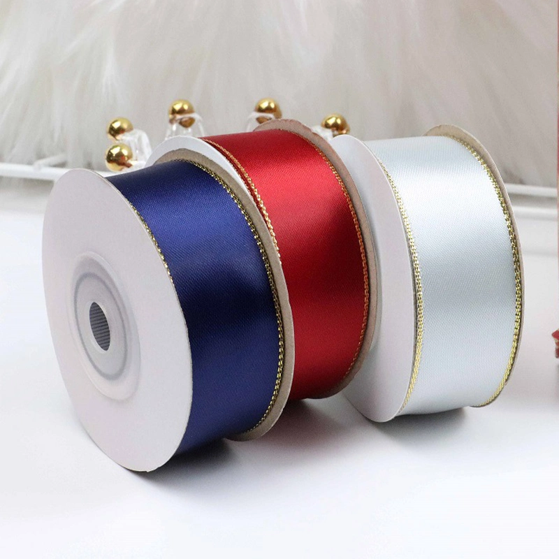 Single Face Double Face Polyester Silk Satin Ribbon Wholesale/Supplier Satin Ribbon with Metallic Edge Suppliers