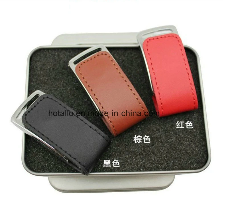 Small Portable Leather USB Flash Memory Stick Stamping Logo with Keychain