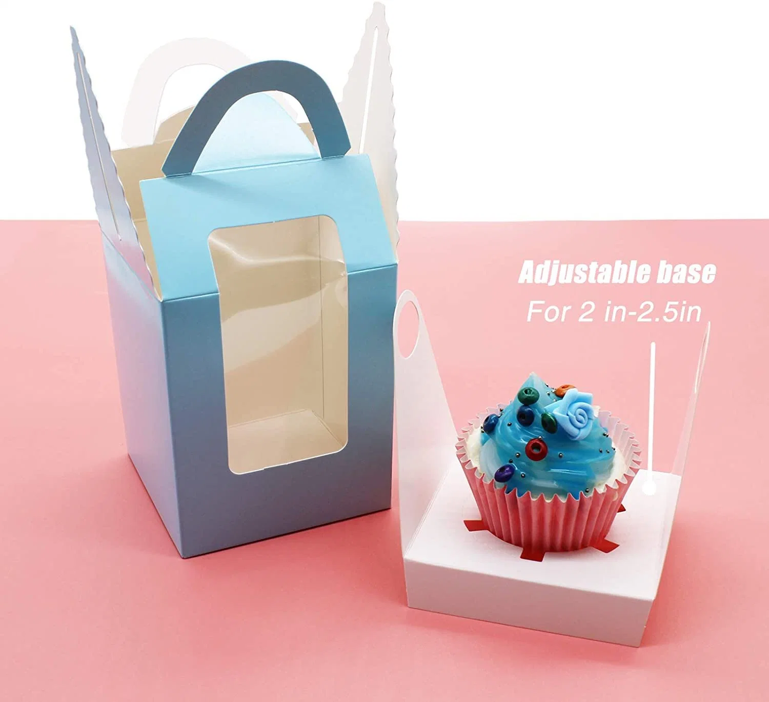 Einzelpack Cupcake Die Cut Griff Verpackung Elfenbein Papier Boxen Mit PVC-Fenster