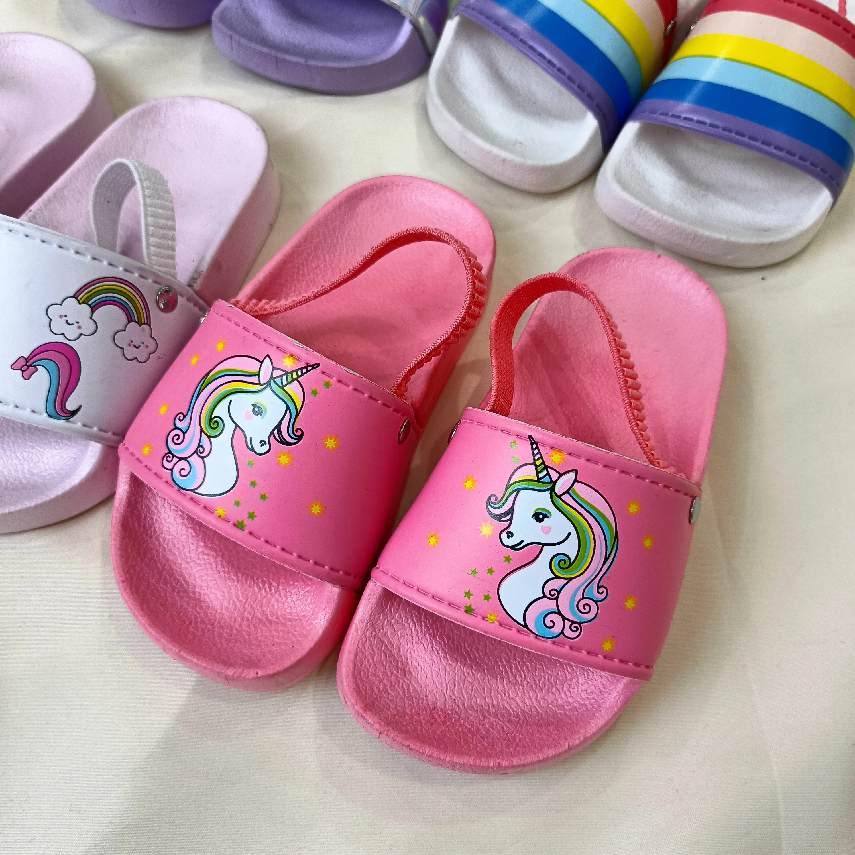 Children's Slippers Sandals Slides Flat Sandals Baby Rainbow Stripes Sandals New Summer for Kids Sandal