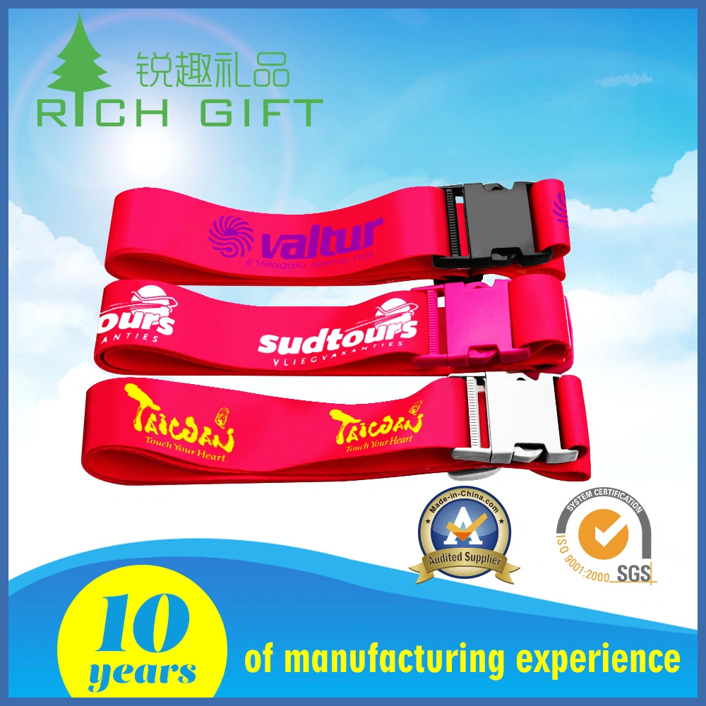 Custom High quality/High cost performance  Fashion Style Strong and Hardwearing Luggage Strap Belt with Heat Transfer Printing for Promotional Gift