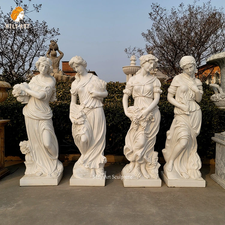 Garden Decor Greek Classic White Marble Sculpture Four Season Woman Goddess Statue