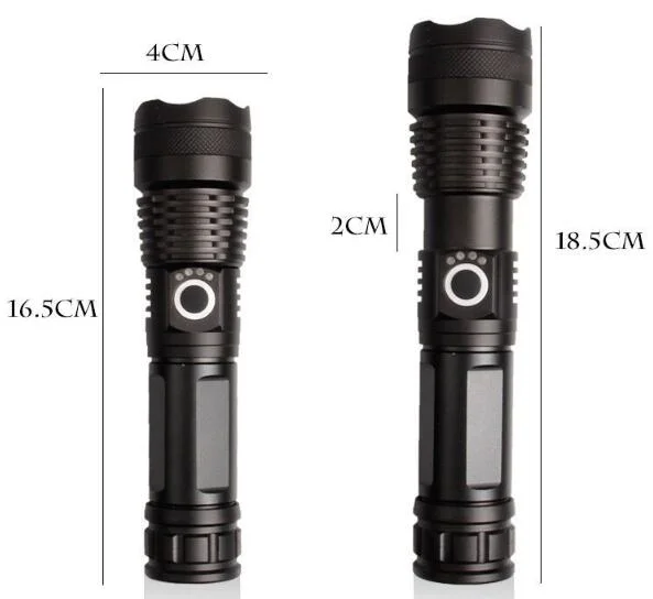 5 أوضاع USB مشرقةTactical Bright Torch قابلة لإعادة الشحن وقابلة للتكبير والتصغير CREE Xhp50 مصابيح LED وامضة للماء