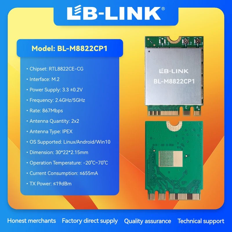 LB-LINK BL-M8822CP1 2T2R 802.11a/b/g/n/ac WiFi5 module USB M.2 Wi-Fi/Bluetooth combiné Module