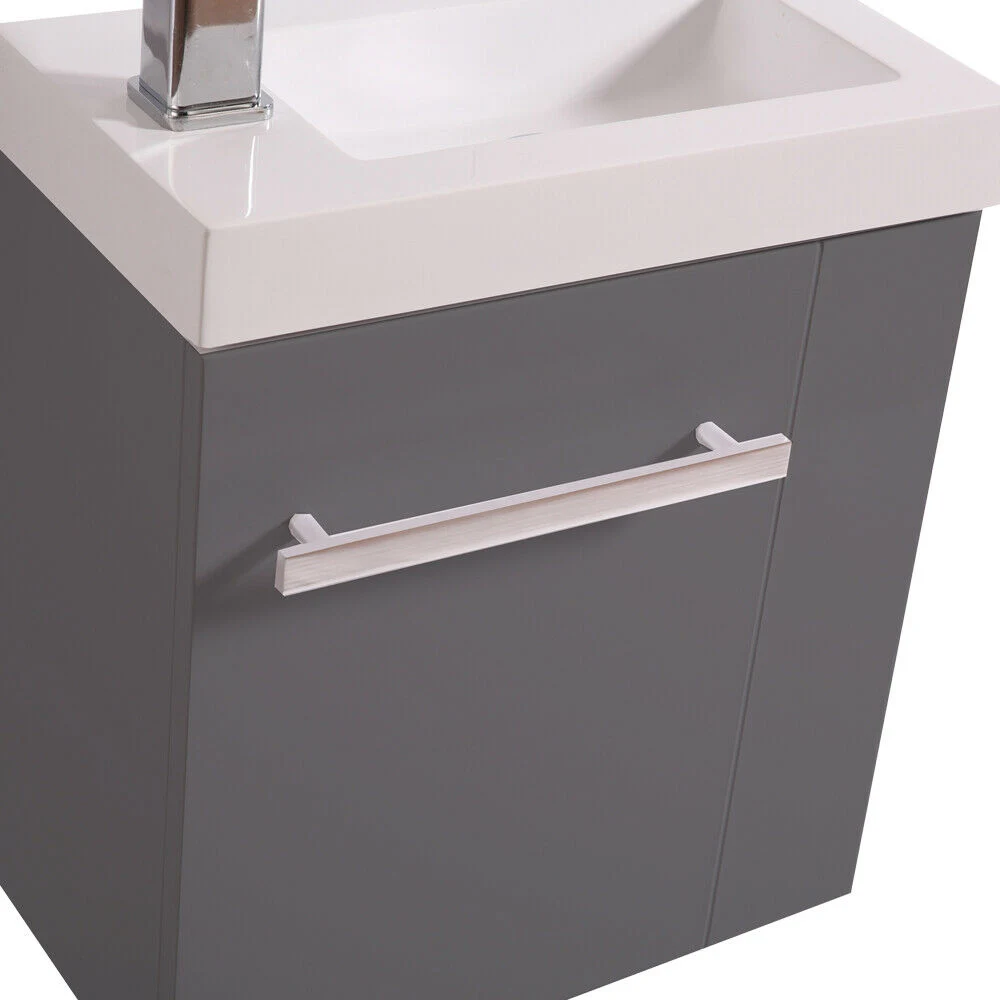 Bathroom Wall Hung Basin Sink Unit Handle Storage Cabinet Furniture Gloss Grey