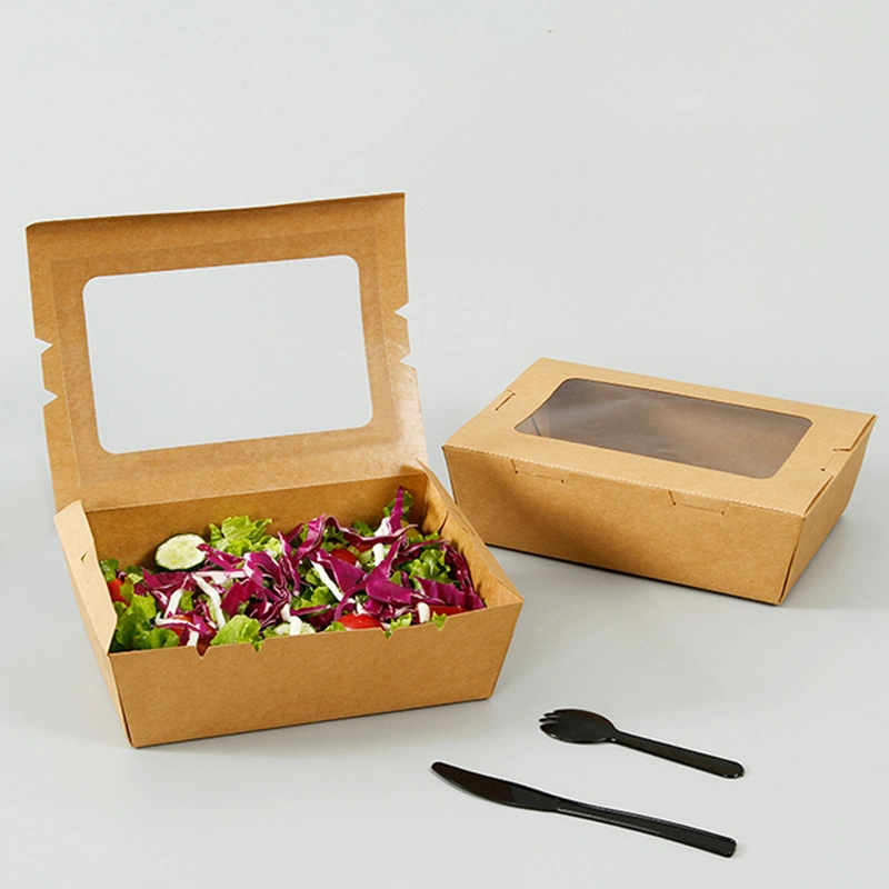 in Stock Fast Food Packaging Clear Takeaway Lunch Rectangular Take Away Paper Box with Window