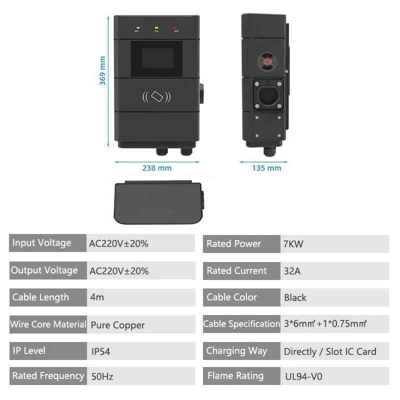 Wall Mounted CCS1 CCS2 Chademo 7kw 32A Electric Car Auto AC Charge Station