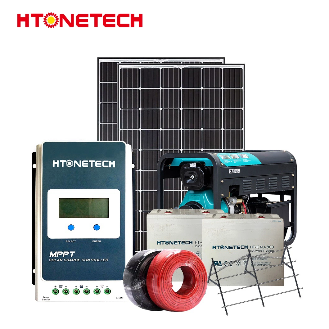 Htonetech off Grid 3000 Wp Solar System Suppliers China 30kwh 40kwh 50kwh Mono Crystalline Solar Panel 10W Heavy Duty Diesel Generator Ongrid Offgrid Hybrid