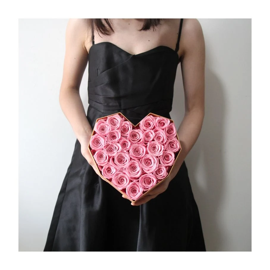 Luxury Preserved Rose Natural Rose Pink Wedding Flowers Valentine Gifts Flower Box Designer Custom Heart Shaped Gift