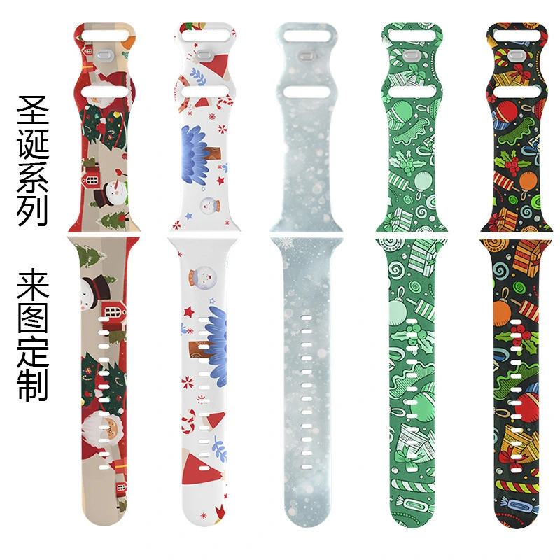 Custom Various Xmas Printing Pattern Soft Silicone Watch Band for Apple Watch