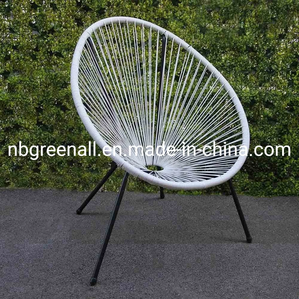 Outdoor String Moon Chairs Round Glass Table Steel Tube Frame Legs Indoor Outdoor (3PC Set) Outdoor Acapulco Chair Bistro Set Patio Furniture