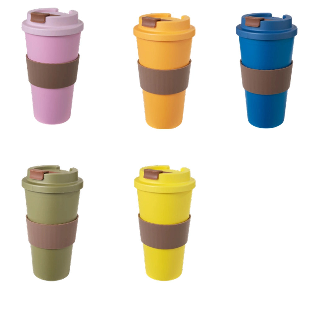 Eco Friendly Nature Material Reusable 450ml 16oz Pure PLA Tea Coffee Mug Travel Mug Coffee Cup Take Away with Silicone Sleeve Solid Color for Home and Office