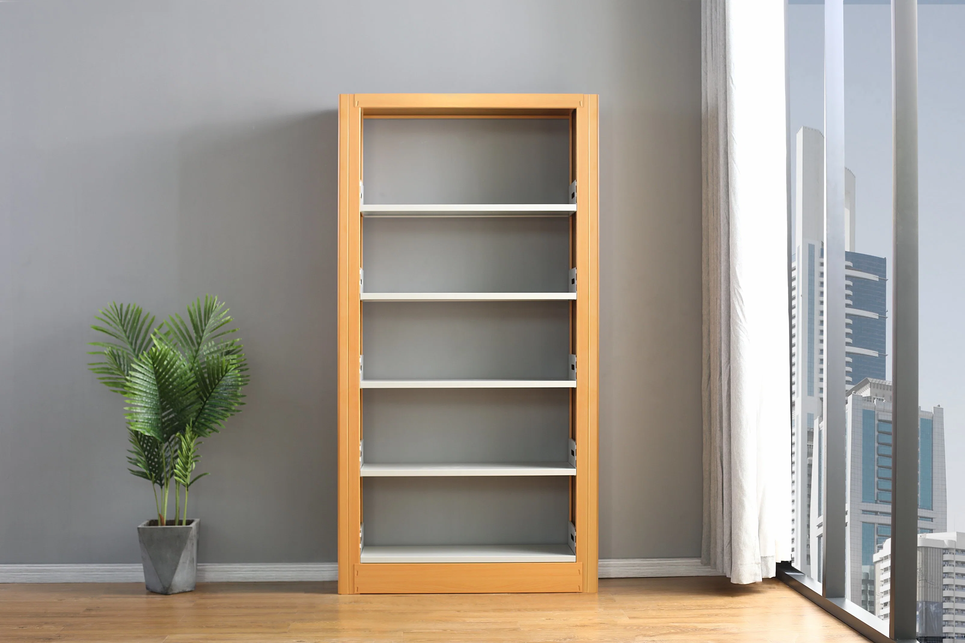 Wood Texture Steel Bookshelf for Library/Book Shelf/Office Rack Shelf Furniture