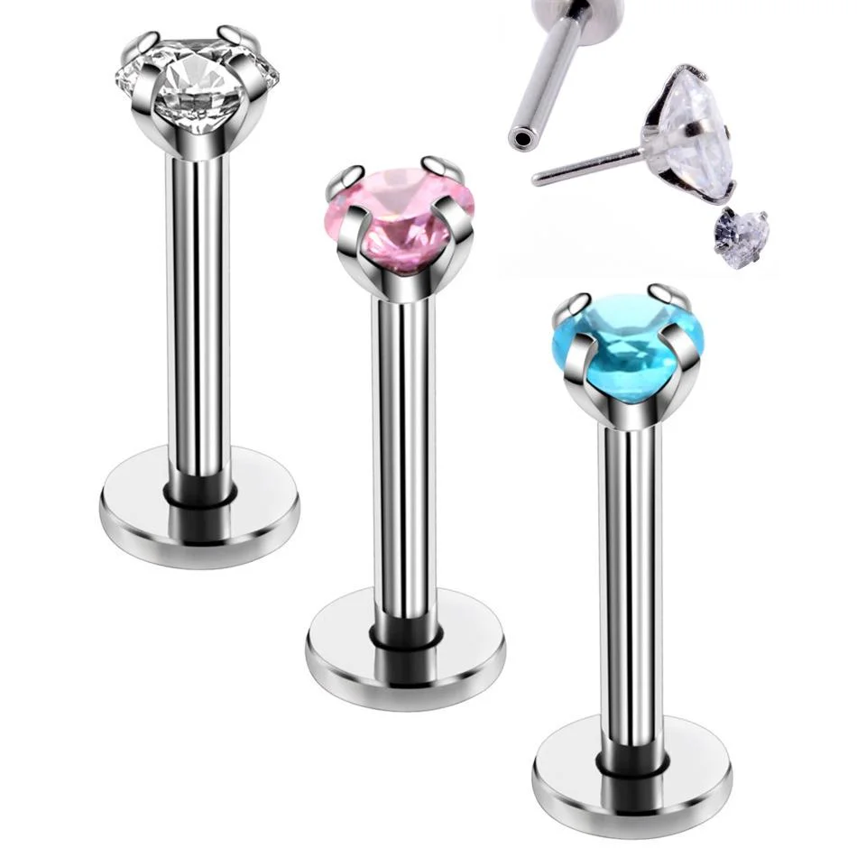 Joyas de cuerpo ASTM F136 clásico de la moda de Titanio Labret Threadless Encaje a presión de ajuste de garras de amor Corazón Moissanite Diseño para el oído de labios nariz de Joyería de piercing