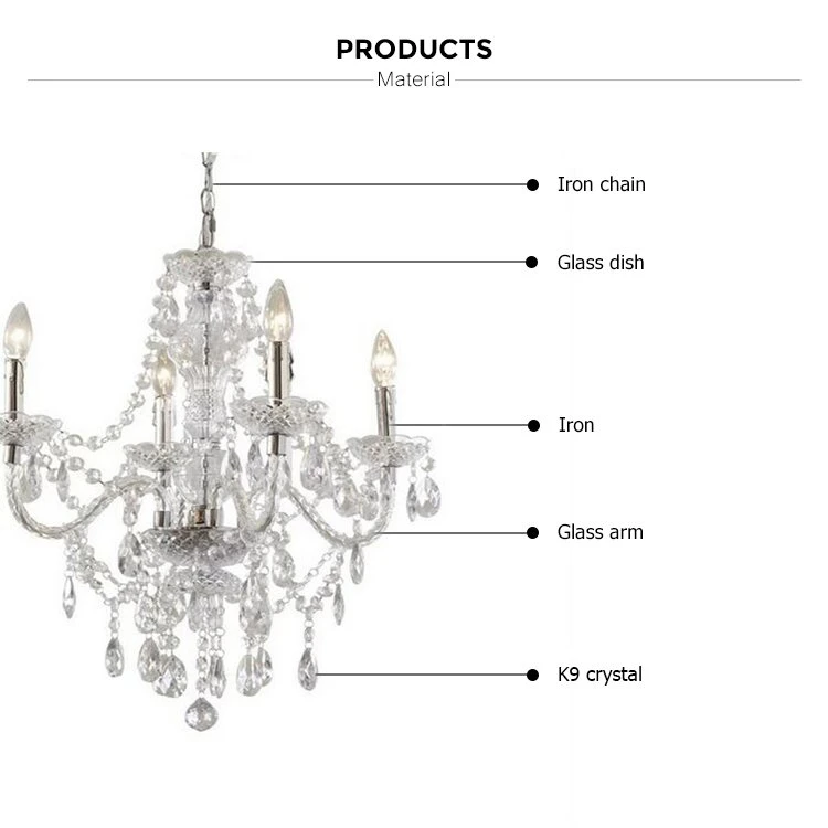 Classic Clear Crystal Candle Pendant Ceiling Chandelier 4 Lights for Elegant Decoration